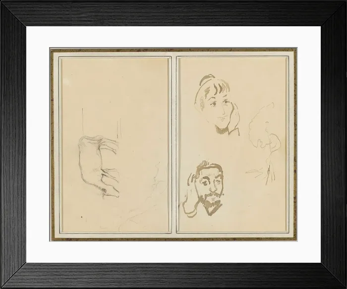 Framed Print : A Grazing Cow; Head of a Woman with Her Hand on Her Cheek, and Head... [verso], 1884-1888. Creator: Paul Gauguin