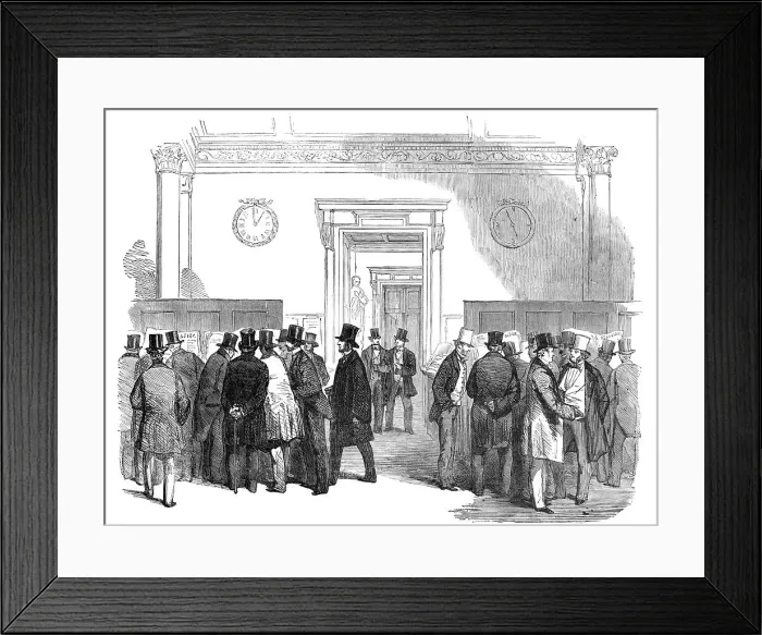 Framed Print : Lloyd's Merchants Room - Reading the News of the Victory of the Alma, 1854. Creator: Unknown Framed Print : Lloyd's Merchants Room - Reading the News of the Victory of the Alma, 1854. Creator: Unknown