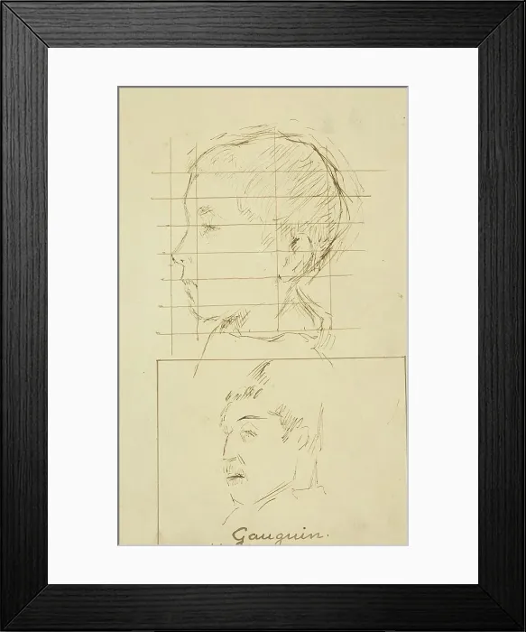 Framed Print : Heads of a Boy and a Man (Self-Portrait?) [verso], 1884-1888. Creator: Paul Gauguin