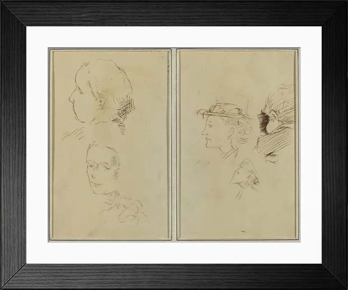 Framed Print : Two Head Studies and a Crouching Nude Woman; Two Women's Heads and a...[recto], 1884-1888. Creator: Paul Gauguin