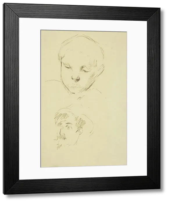 Framed Print : Profile of a Boy and Self-Portrait [recto], 1884-1888. Creator: Paul Gauguin