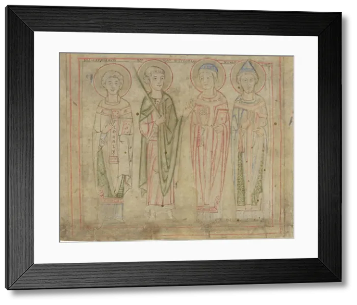 Framed Print : Saints Cyprian, Vitus, Stephen, and Cornelius, third quarter 12th century. Creator: Unknown Framed Print : Saints Cyprian, Vitus, Stephen, and Cornelius, third quarter 12th century. Creator: Unknown