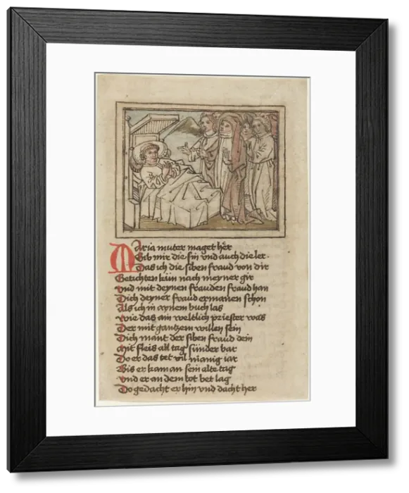 Framed Print : The Virgin Appearing to a Dying Priest, 1470s. Creator: Unknown Framed Print : The Virgin Appearing to a Dying Priest, 1470s. Creator: Unknown