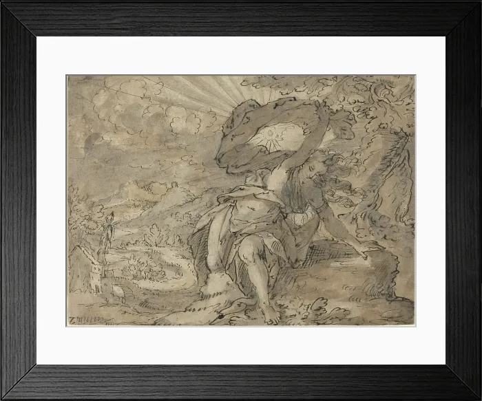 Framed Print : Allegorical Female Figure in a Landscape [recto], c. 1600. Creator: Unknown