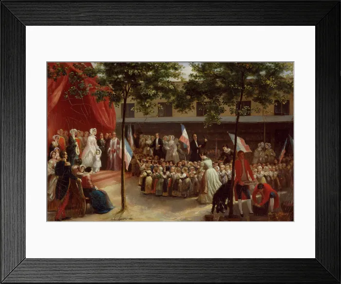 Framed Print : The Duchess of Orleans and the Count of Paris visit a Parisian orphanage, 1841. Creator: Unknown