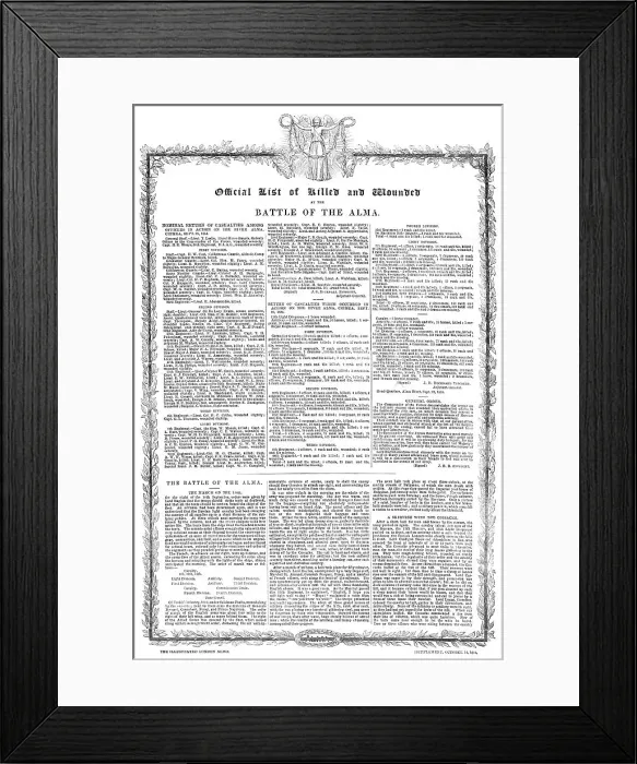 Framed Print : Official List of Killed and Wounded at the Battle of the Alma, 1854. Creator: Unknown Framed Print : Official List of Killed and Wounded at the Battle of the Alma, 1854. Creator: Unknown