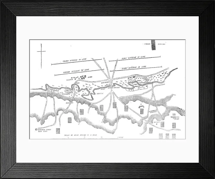 Framed Print : Official Plan of the Battle of the Alma - Distribution of the British Troops at the... 1854. Creator: Unknown Framed Print : Official Plan of the Battle of the Alma - Distribution of the British Troops at the... 1854. Creator: Unknown