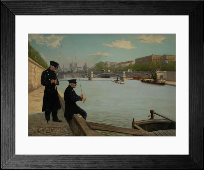 Framed Print : Veterans line fishing, near the Solferino bridge, 1887. Creator: Unknown Framed Print : Veterans line fishing, near the Solferino bridge, 1887. Creator: Unknown