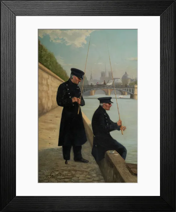 Framed Print : Veterans line fishing, near the Solferino bridge, 1887. Creator: Unknown Framed Print : Veterans line fishing, near the Solferino bridge, 1887. Creator: Unknown