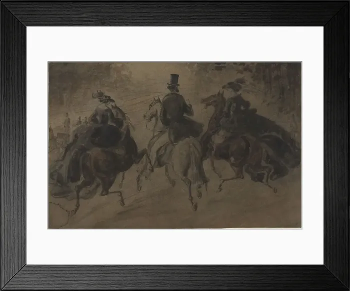 Framed Print : Cavalier and Two Ladies on Horseback. Creator: Constantin Guys