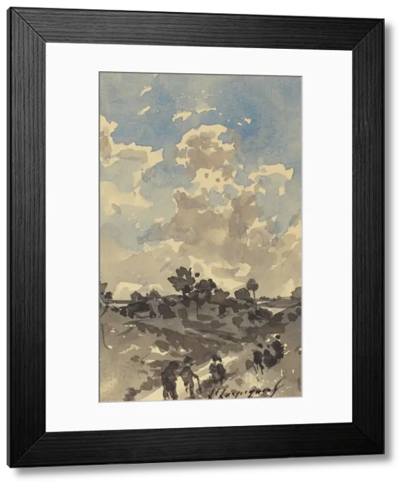 Framed Print : A Landscape with Figures Walking along a Path. Creator: Henri-Joseph Harpignies Framed Print : A Landscape with Figures Walking along a Path. Creator: Henri-Joseph Harpignies
