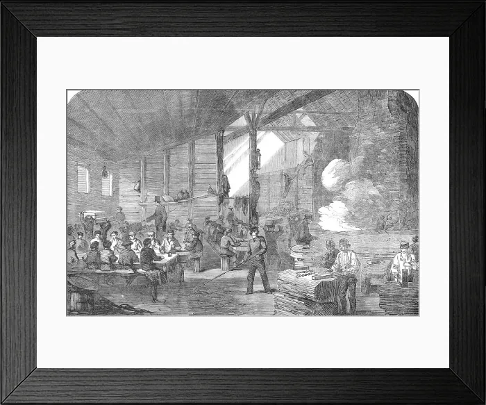 Framed Print : Ammunition Works at Northfleet - Bullet-Casting, 1854. Creator: Unknown Framed Print : Ammunition Works at Northfleet - Bullet-Casting, 1854. Creator: Unknown