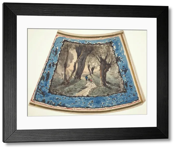 Framed Print : Travelers on a Wooded Path with a Border of Whimsical Figures and Monkeys, 1895. Creator: Henri-Joseph Harpignies Framed Print : Travelers on a Wooded Path with a Border of Whimsical Figures and Monkeys, 1895. Creator: Henri-Joseph Harpignies
