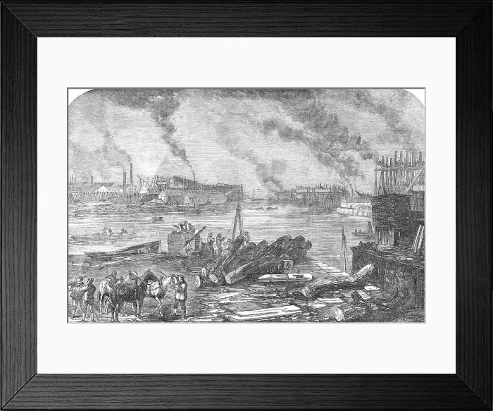 Framed Print : Mare and Co.'s Iron Ship-Building Works, Bow-Creek, Blackwall, 1854. Creator: Charles William Sheeres Framed Print : Mare and Co.'s Iron Ship-Building Works, Bow-Creek, Blackwall, 1854. Creator: Charles William Sheeres
