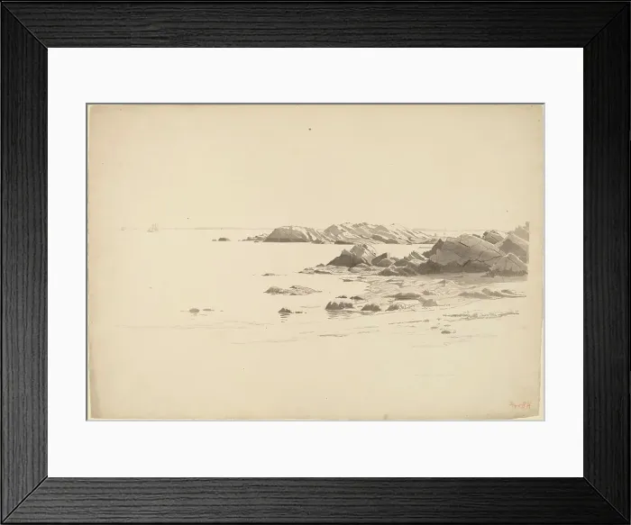 Framed Print : Rocklined Beach with Distant Boats, probably 1860 / 1869. Creator: William Stanley Haseltine Framed Print : Rocklined Beach with Distant Boats, probably 1860 / 1869. Creator: William Stanley Haseltine