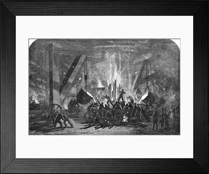 Framed Print : Casting a Monster Cylinder, at Messrs. Scott Russell and Co.'s Building-Yard, Millwall, 1854. Creator: Unknown