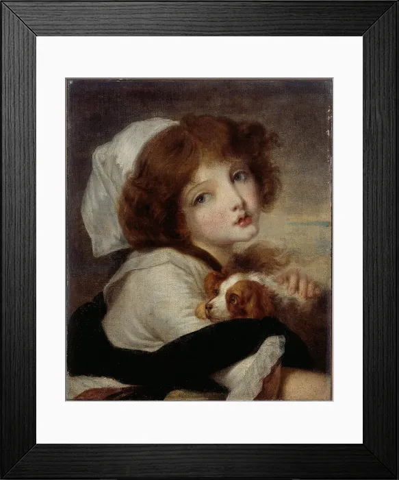 Framed Print : Portrait de fillette au petit chien. Creator: Jean-Baptiste Greuze Framed Print : Portrait de fillette au petit chien. Creator: Jean-Baptiste Greuze