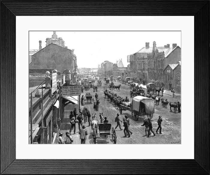 Framed Print : The Main Street in Johannesburg, South Africa, 1891. Creator: R Barnes Framed Print : The Main Street in Johannesburg, South Africa, 1891. Creator: R Barnes