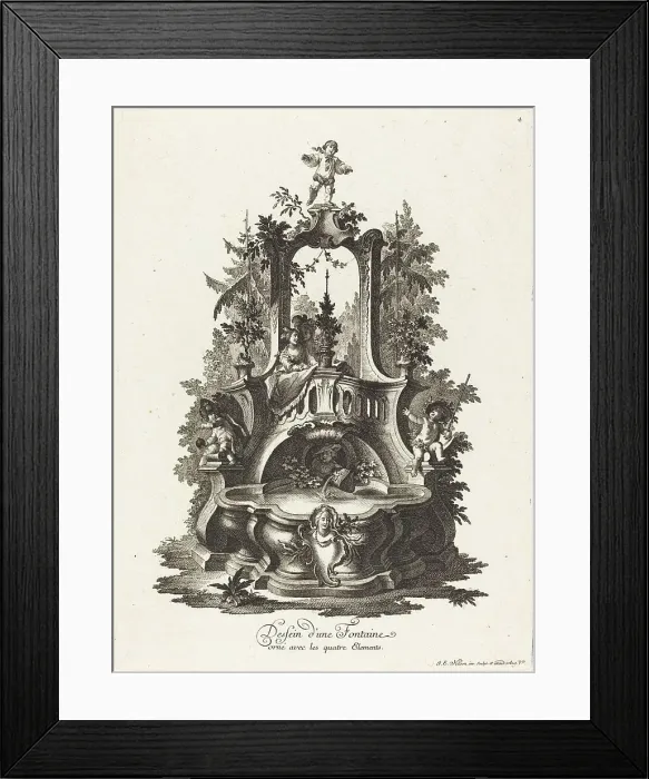 Framed Print : Dessein d'une Fontaine orné avec les quatre Elements (Design for a Fountain...), c. 1755 / 1760. Creator: Johann Esaias Nilson Framed Print : Dessein d'une Fontaine orné avec les quatre Elements (Design for a Fountain...), c. 1755 / 1760. Creator: Johann Esaias Nilson