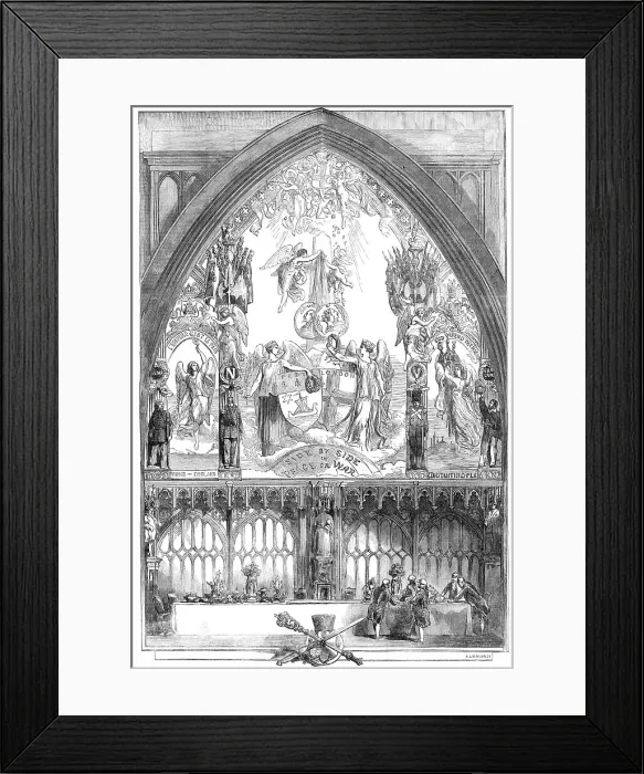 Framed Print : Allegorical Picture, by Absolon and Fenton, painted for the Inauguration Dinner...Nov. 9, 1854. Creator: A. J. Mason Framed Print : Allegorical Picture, by Absolon and Fenton, painted for the Inauguration Dinner...Nov. 9, 1854. Creator: A. J. Mason
