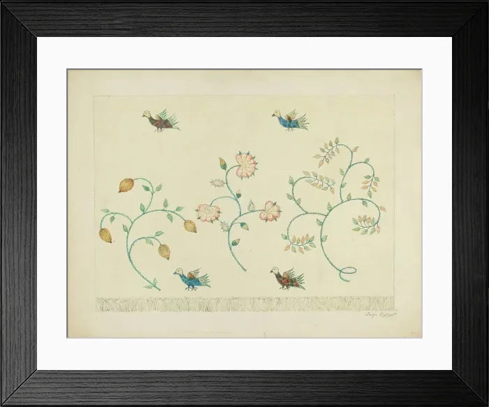 Framed Print : Set of Crewel Embroidered Bed Curtains, c. 1939. Creator: John Oster Framed Print : Set of Crewel Embroidered Bed Curtains, c. 1939. Creator: John Oster