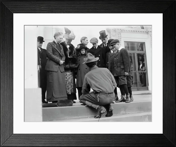 Framed Print : Boy Scouts - Visit of Sir Robert Baden-Powell To D.C. Making Fire; Mrs. Taft Watching, 1911. Creator: Harris & Ewing. Boy Scouts - Visit of Sir Robert Baden-Powell To D.C. Making Fire; Mrs. Taft Watching, 1911. Creator: Harris & Ewing Framed Print : Boy Scouts - Visit of Sir Robert Baden-Powell To D.C. Making Fire; Mrs. Taft Watching, 1911. Creator: Harris & Ewing. Boy Scouts - Visit of Sir Robert Baden-Powell To D.C. Making Fire; Mrs. Taft Watching, 1911. Creator: Harris & Ewing