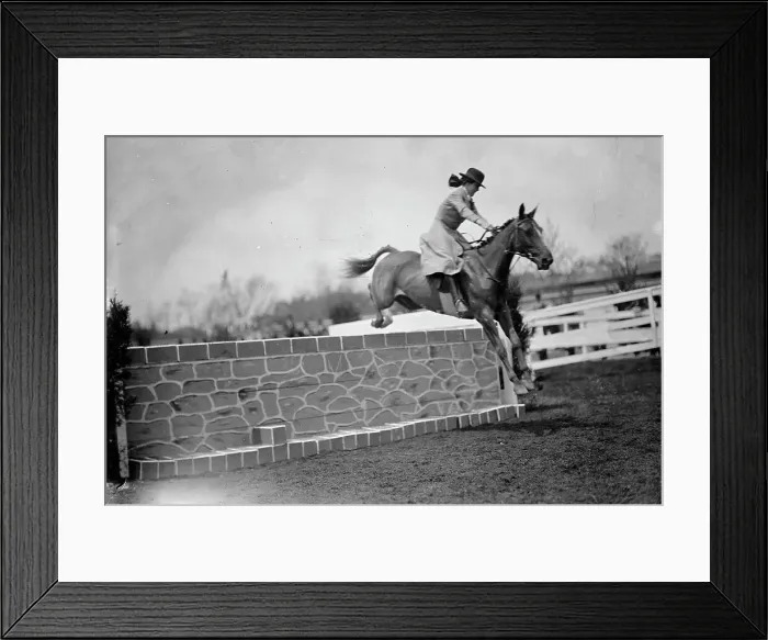 Framed Print : Horse Shows - Miss Martha Hazard, Hurdling And On Foot, 1911. Creator: Harris & Ewing. Horse Shows - Miss Martha Hazard, Hurdling And On Foot, 1911. Creator: Harris & Ewing Framed Print : Horse Shows - Miss Martha Hazard, Hurdling And On Foot, 1911. Creator: Harris & Ewing. Horse Shows - Miss Martha Hazard, Hurdling And On Foot, 1911. Creator: Harris & Ewing