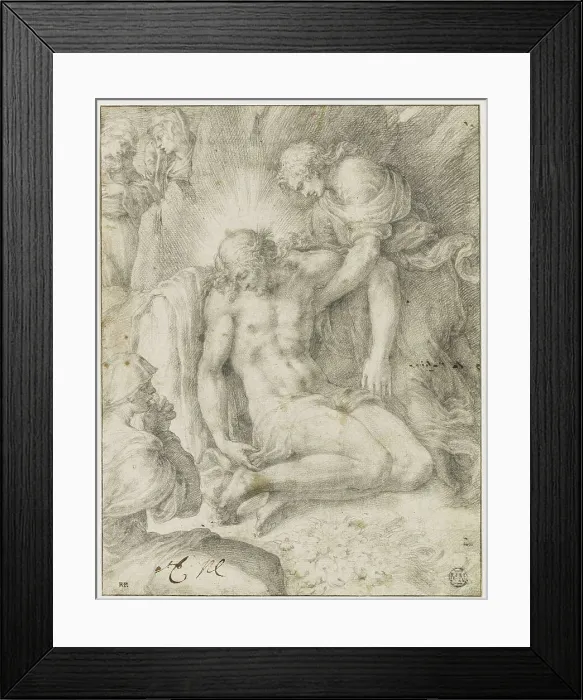 Framed Print : The Dead Christ mourned by John the Evangelist and the holy women, First Half of 16th cen. Creator: Clovio, Giulio (1498-1575) Framed Print : The Dead Christ mourned by John the Evangelist and the holy women, First Half of 16th cen. Creator: Clovio, Giulio (1498-1575)
