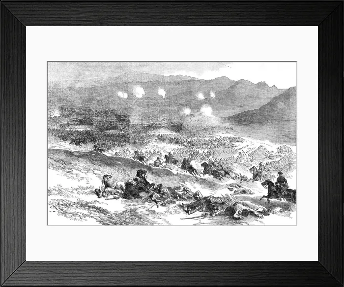 Framed Print : The Action at Balaclava, October 25 - First Charge of Heavy Cavalry, 1854. Creator: Unknown Framed Print : The Action at Balaclava, October 25 - First Charge of Heavy Cavalry, 1854. Creator: Unknown