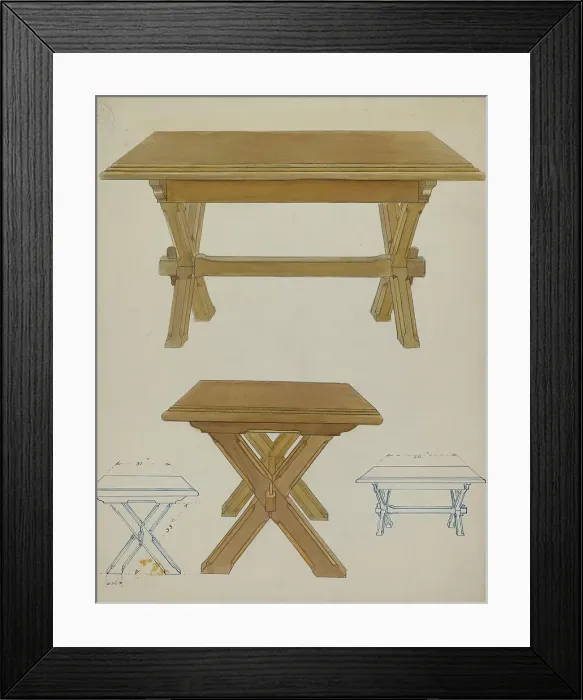 Framed Print : Pa. German Trestle Table, c. 1936. Creator: Lawrence Porth Framed Print : Pa. German Trestle Table, c. 1936. Creator: Lawrence Porth