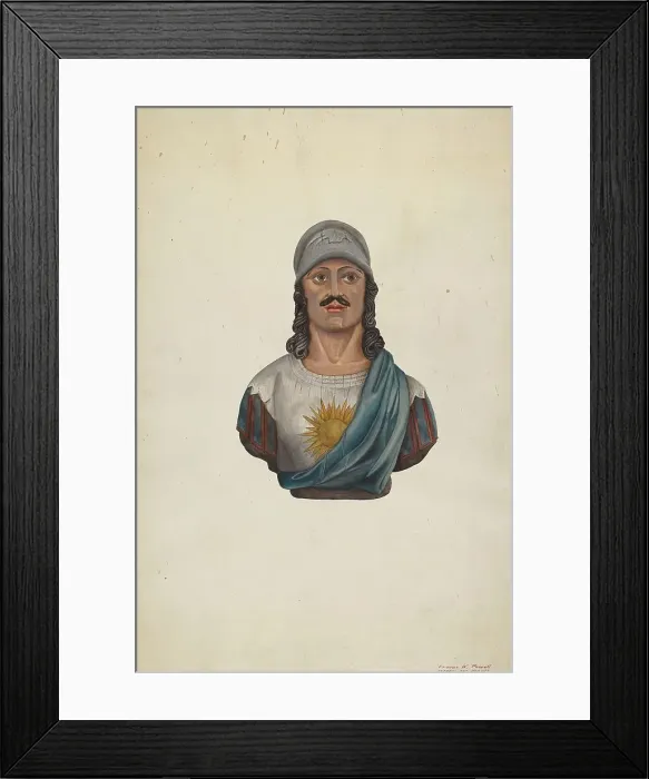 Framed Print : Figurehead: Warrior with Helmet, c. 1938. Creator: F. W. Powell Framed Print : Figurehead: Warrior with Helmet, c. 1938. Creator: F. W. Powell