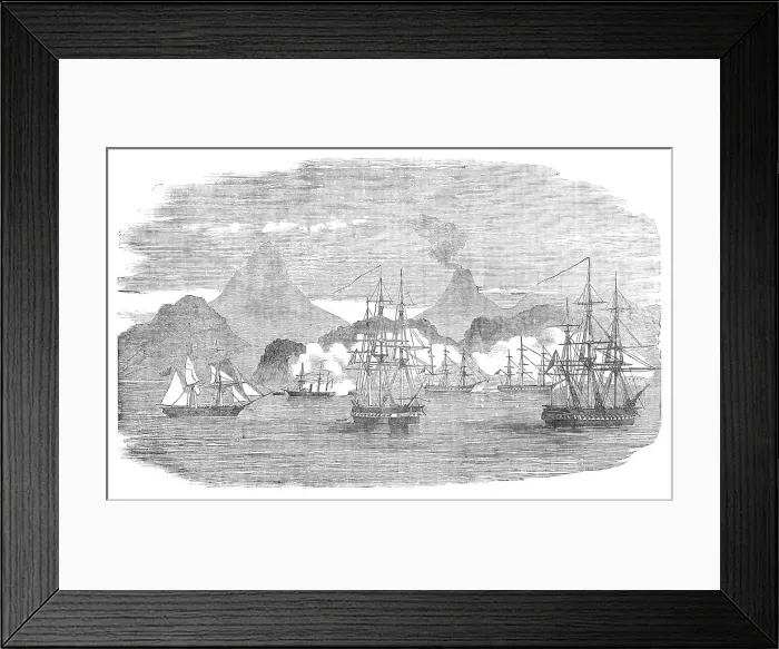 Framed Print : Naval Attack on the Russian Fort of Petropaulovski, 1854. Creator: Unknown Framed Print : Naval Attack on the Russian Fort of Petropaulovski, 1854. Creator: Unknown