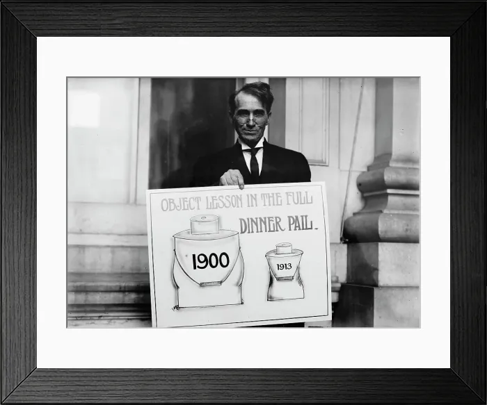 Framed Print : Theron Akin, Rep. from New York; with Full Dinner Pail Placard, 1913. Creator: Harris & Ewing. Theron Akin, Rep. from New York; with Full Dinner Pail Placard, 1913. Creator: Harris & Ewing Framed Print : Theron Akin, Rep. from New York; with Full Dinner Pail Placard, 1913. Creator: Harris & Ewing. Theron Akin, Rep. from New York; with Full Dinner Pail Placard, 1913. Creator: Harris & Ewing