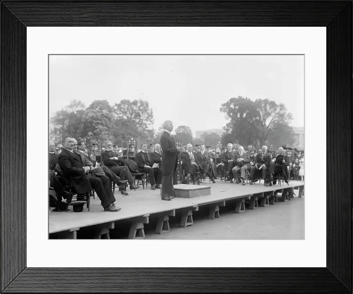 Framed Print : Bible Society Open Air Meeting, East Front of The Capitol - Vice President Marshall Speaking, 1917. Creator: Harris & Ewing. Bible Society Open Air Meeting, East Front of The Capitol - Vice President Marshall Speaking, 1917