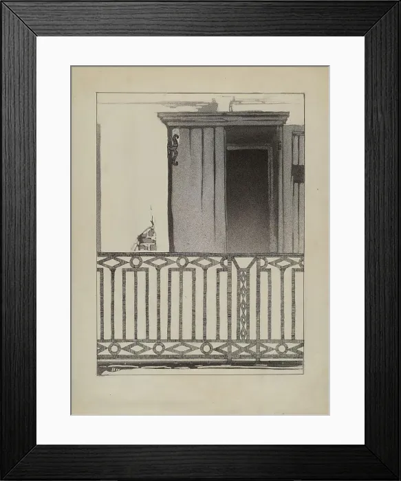 Framed Print : Wrought Iron Balcony Rail, c. 1936. Creator: Arelia Arbo Framed Print : Wrought Iron Balcony Rail, c. 1936. Creator: Arelia Arbo