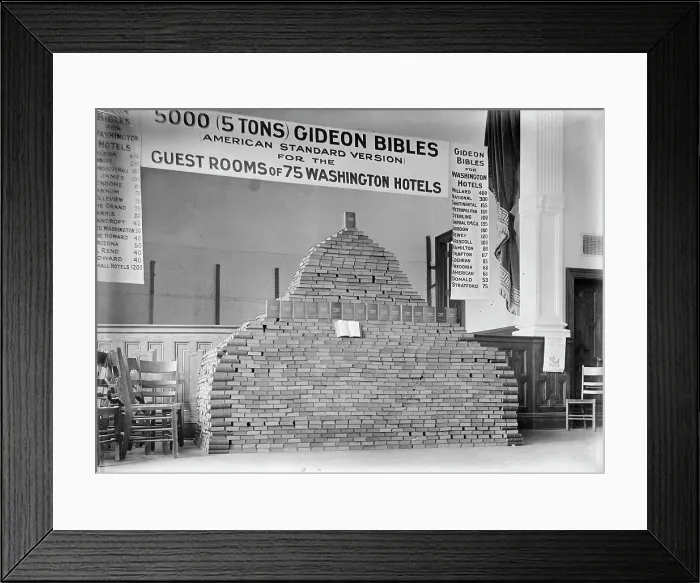 Framed Print : Bibles - 5000 Gideon Bibles for D.C. Hotels, 1913. Creator: Harris & Ewing. Bibles - 5000 Gideon Bibles for D.C. Hotels, 1913. Creator: Harris & Ewing Framed Print : Bibles - 5000 Gideon Bibles for D.C. Hotels, 1913. Creator: Harris & Ewing. Bibles - 5000 Gideon Bibles for D.C. Hotels, 1913. Creator: Harris & Ewing