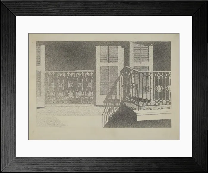 Framed Print : Cast Iron Balcony Rail, c. 1936. Creator: Arelia Arbo Framed Print : Cast Iron Balcony Rail, c. 1936. Creator: Arelia Arbo