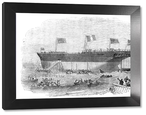 Launch of the 'Vittorio Emanuele' Iron Screw Steamer, at Blackwall, 1854. Creator: Unknown. Launch of the 'Vittorio Emanuele' Iron Screw Steamer, at Blackwall, 1854. Creator: Unknown