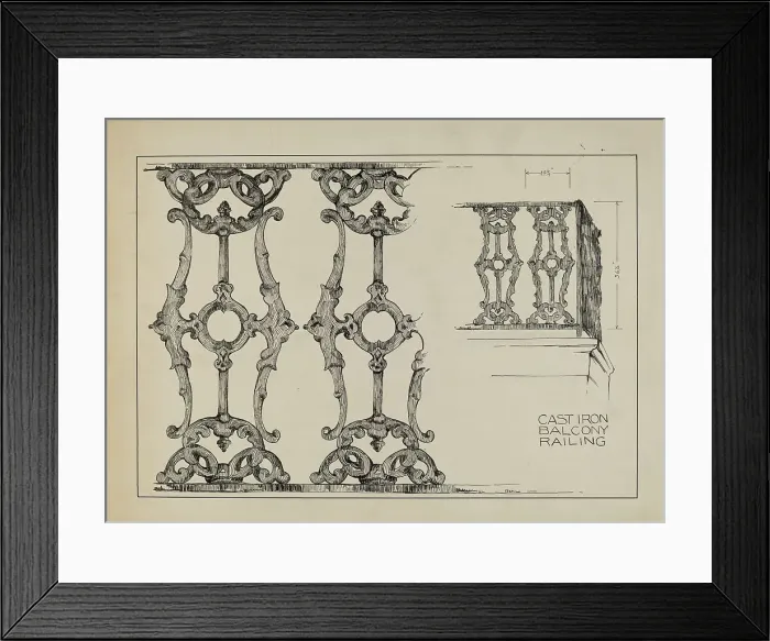 Framed Print : Iron Balcony Railing, c. 1936. Creator: Arelia Arbo Framed Print : Iron Balcony Railing, c. 1936. Creator: Arelia Arbo