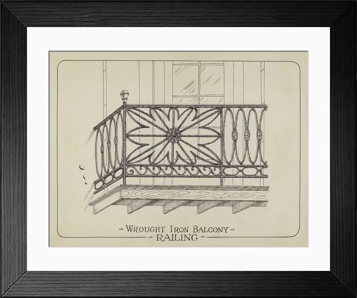 Framed Print : Iron Balcony Railings, 1935 / 1942. Creator: Arelia Arbo Framed Print : Iron Balcony Railings, 1935 / 1942. Creator: Arelia Arbo