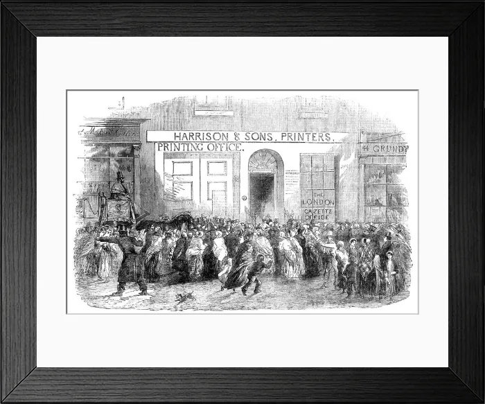 Framed Print : Publication of a War Gazette Extraordinary, at the office, St. Martin's Lane, 1854. Creator: Unknown. Publication of a War Gazette Extraordinary, at the office, St. Martin's Lane, 1854. Creator: Unknown Framed Print : Publication of a War Gazette Extraordinary, at the office, St. Martin's Lane, 1854. Creator: Unknown. Publication of a War Gazette Extraordinary, at the office, St. Martin's Lane, 1854. Creator: Unknown