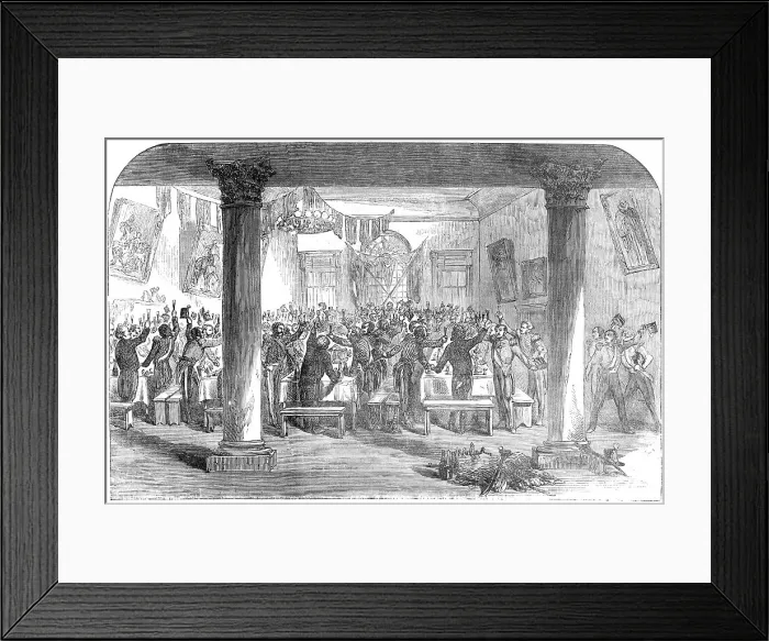 Framed Print : Dejeuner to the 89th Regiment, in the Town-Hall, at Waterford, previous to their Departure... 1854. Creator: Unknown Framed Print : Dejeuner to the 89th Regiment, in the Town-Hall, at Waterford, previous to their Departure... 1854. Creator: Unknown