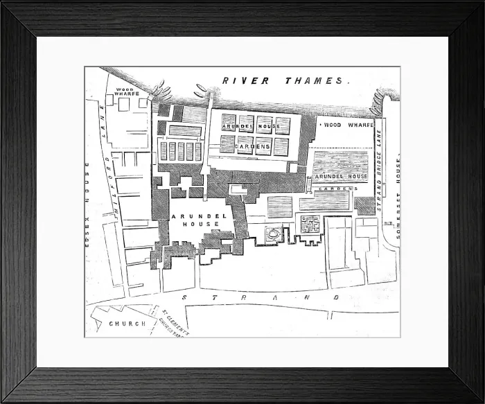 Framed Print : Ground-plot of Arundel House and Gardens, (the dark line encloses the premises), 1854. Creator: Unknown Framed Print : Ground-plot of Arundel House and Gardens, (the dark line encloses the premises), 1854. Creator: Unknown