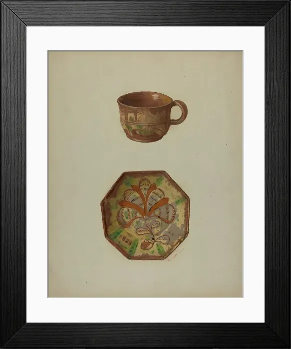 Framed Print : Pa. German Cup and Saucer, 1937. Creator: Max Soltmann Framed Print : Pa. German Cup and Saucer, 1937. Creator: Max Soltmann