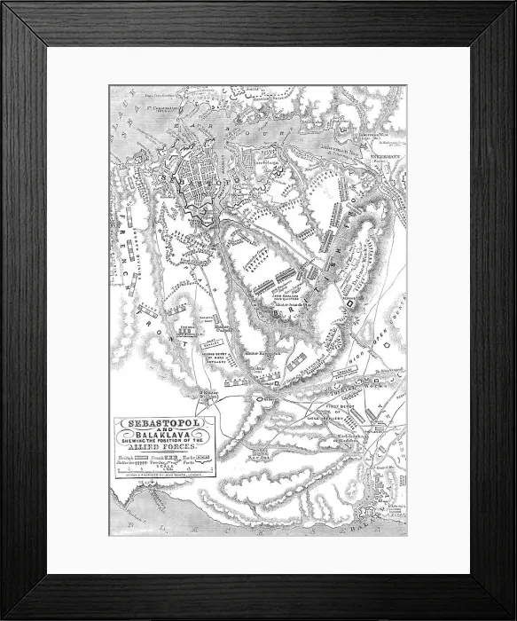 Framed Print : Sebastopol and Balaclava shewing the position of the Allied Forces, 1854. Creator: John Dower Framed Print : Sebastopol and Balaclava shewing the position of the Allied Forces, 1854. Creator: John Dower