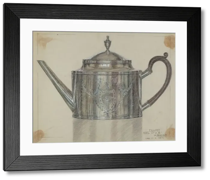Framed Print : Silver Teapot, c. 1937. Creator: Herman Bader Framed Print : Silver Teapot, c. 1937. Creator: Herman Bader