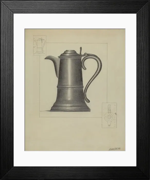 Framed Print : Pewter Flagon, c. 1936. Creator: Herman Bader Framed Print : Pewter Flagon, c. 1936. Creator: Herman Bader
