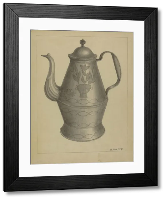 Framed Print : Pa. German Coffee Pot, c. 1936. Creator: Herman Bader Framed Print : Pa. German Coffee Pot, c. 1936. Creator: Herman Bader