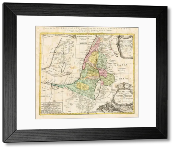 Framed Print : Map of the Holy Land Divided into the Twelve Tribes of Israel, ca 1730. Creator: Homann, Johann Baptist (1663-1724) Framed Print : Map of the Holy Land Divided into the Twelve Tribes of Israel, ca 1730. Creator: Homann, Johann Baptist (1663-1724)