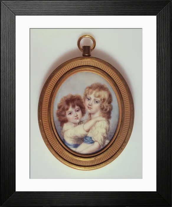 Framed Print : Portrait of two little girls, c1850. Creator: American School Framed Print : Portrait of two little girls, c1850. Creator: American School
